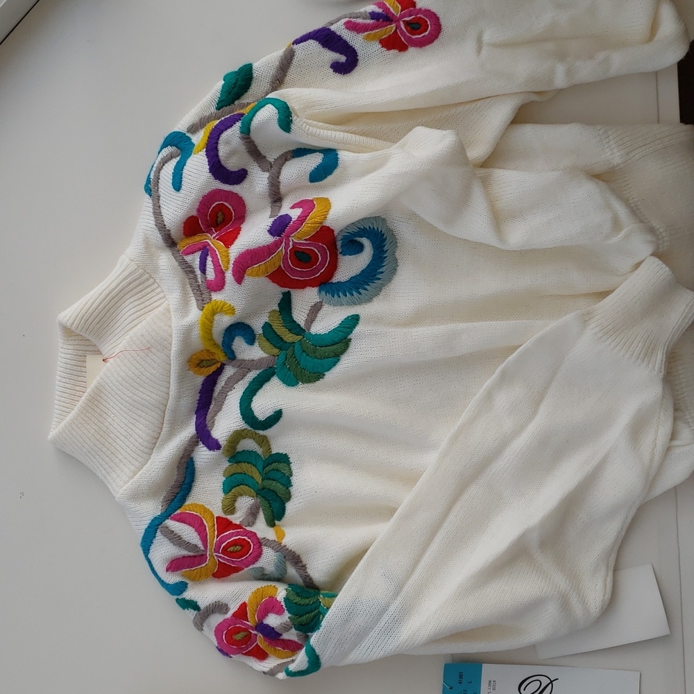 Vintage Hand Embroidered Sweater Dress NWT Boho Grannycore Cottagecore